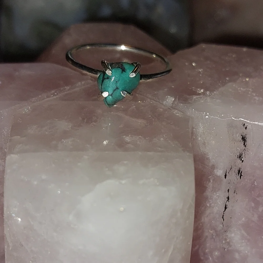 Dainty Turquoise Raw Tumbled Sterling Silver Ring